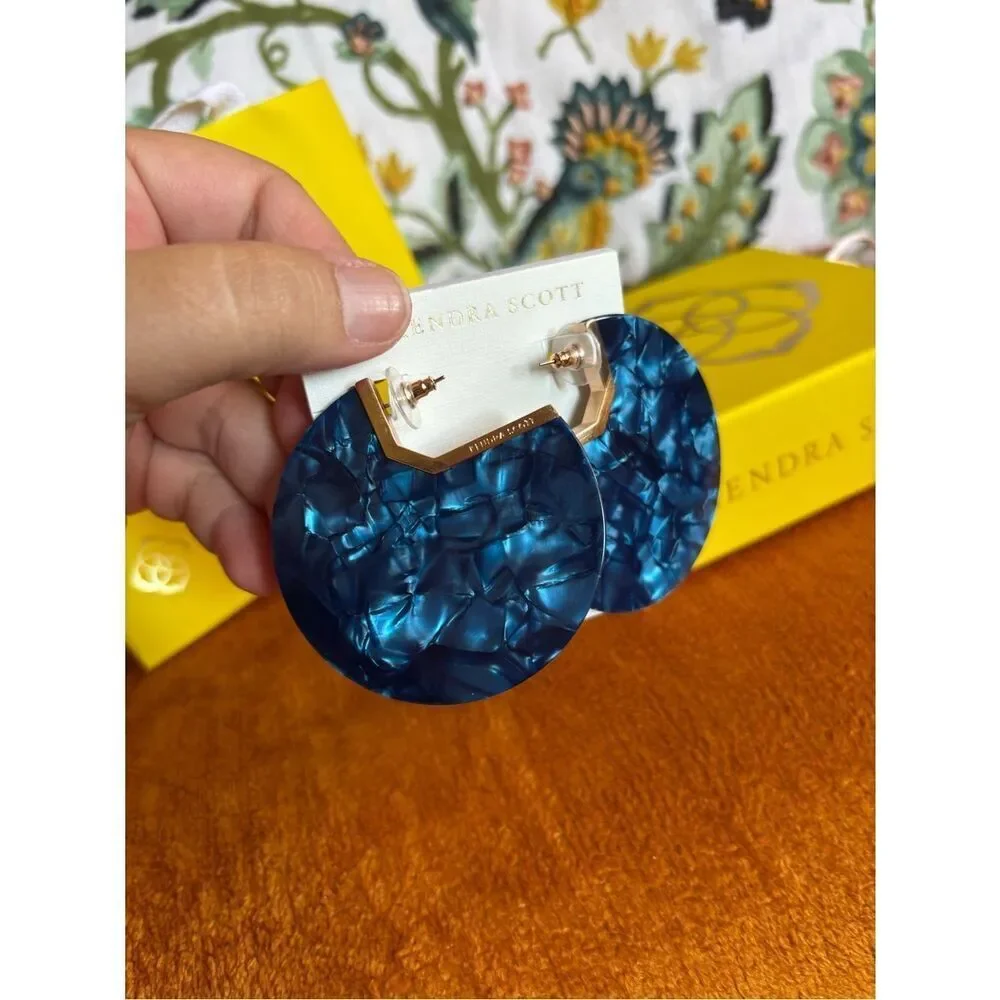 Kendra Scott Kai Hoop Earrings Blue Acetate | Gold Tone Statement Hoops